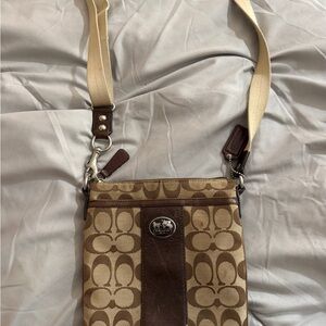 Coach Tan and Brown Signature Crossbody Bag